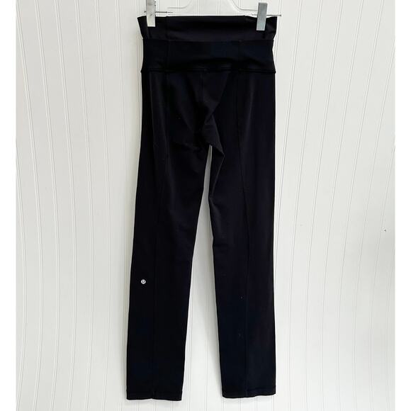 Lululemon Black Straight Leg Yoga Pants Womens Medium Double Waistband Athletic - Picture 1 of 6
